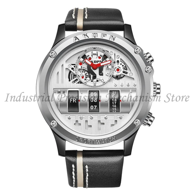 

Quartz movement men's watch, personality trend oversized dial, cool creative leather black technology waterproof watch