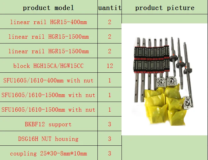 400-1500-1500mm 3 оси 4aixs 15 мм линейные рельсы линейная направляющая HGR15 HGH15 и 16 мм шариковый винт SFU1605/SFU1610 Набор для ЧПУ - Цвет: 400-1500-1500mm