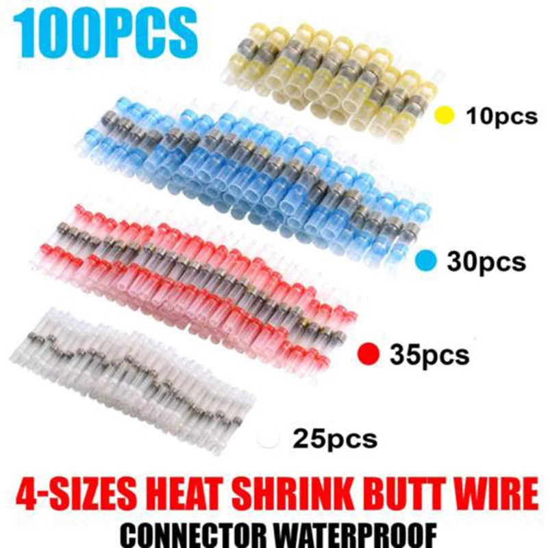 

100pcs Insulating Heat Shrink Butt Connectors Placing Electrical Wire Cables Sleeve Marine Automotive Soldering Connectors