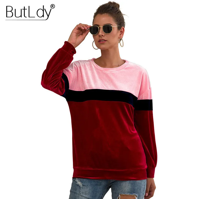 

Tri-color Stitching Round Neck Sweatshirt Women 2019 Autumn Winter New Long Sleeves Pullover Hoodie Sweatshirt