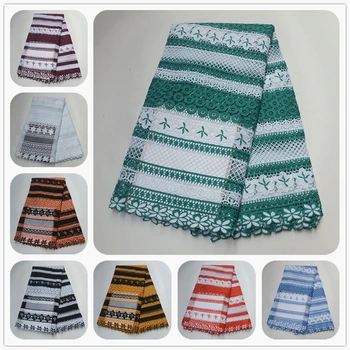 

African Mesh Lace Fabrics 5 Yards/pcs Fashion Nigeria Cord Lace Fabrics Water Soluble With Stones And Embroidery For Prom Dress