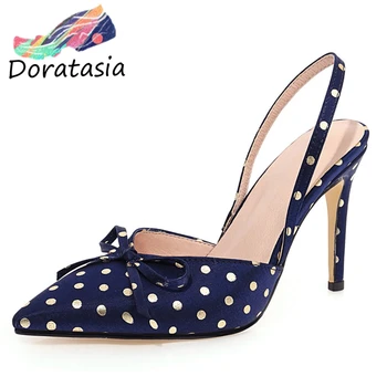 

DORATASIA Lady Sweet Summer Polka Dot Sandals For Date Elegant Pointed Toe butterfly-knot Sandals Womne High Heels Shoes Woman