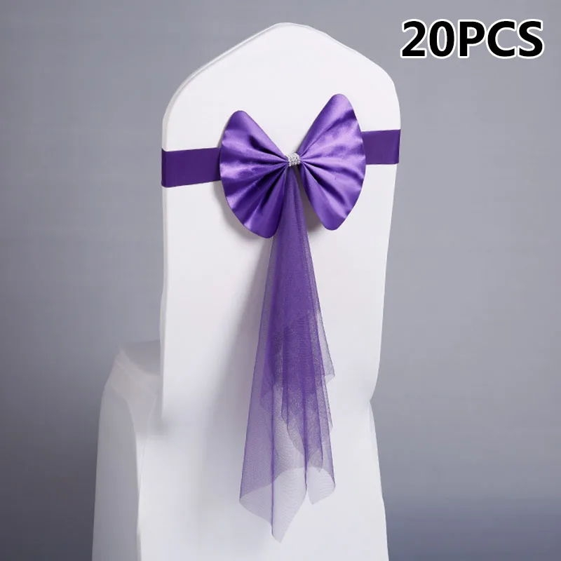 

Hotel Wedding Party Chair Cover Decoration With Bow Mesh 20pcs Colorful
