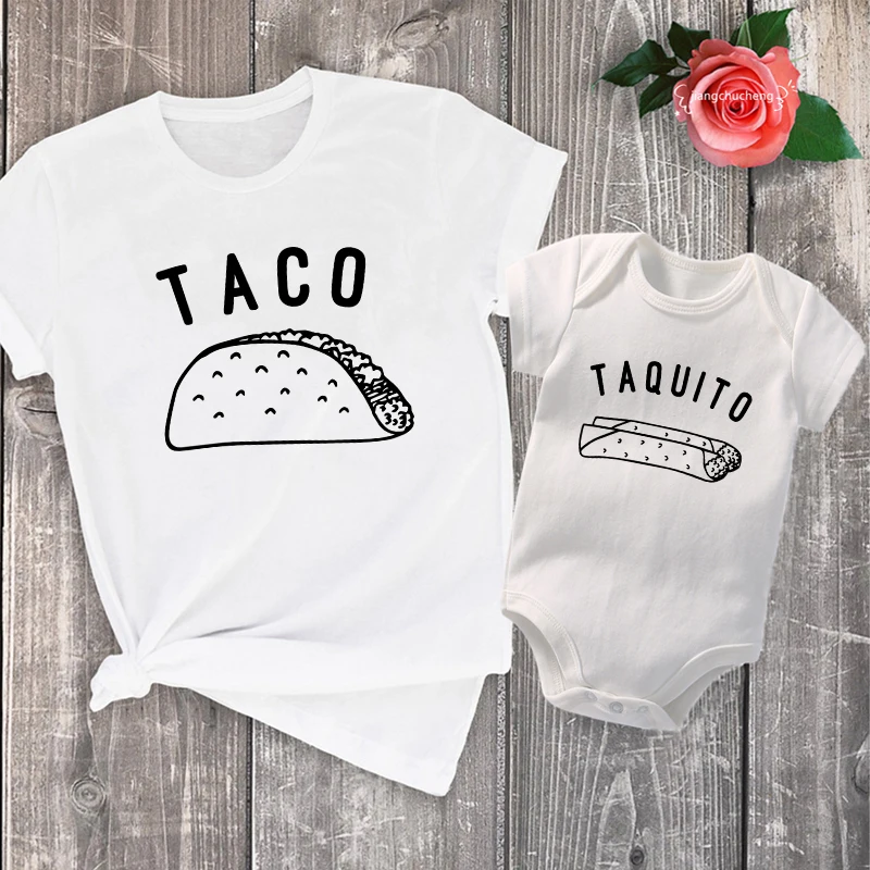 Taco and Taquito Family Matching Tshirts Funny Matching Father and Daughter Son Taco Shirts Cotton Daddy and Me Family Outfits 4