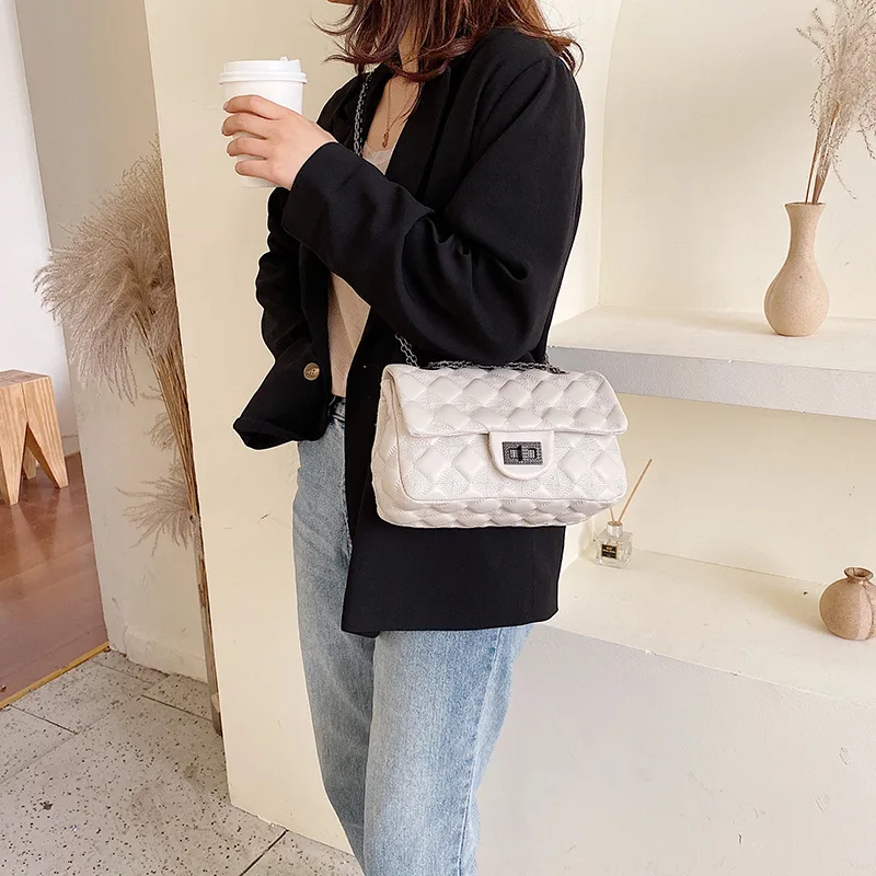 

Spring Rhombus Relief Textured WOMEN'S Bag 2020 New Style Korean-style Fashion Western Style Versatile Chain Shoulder Small Squa