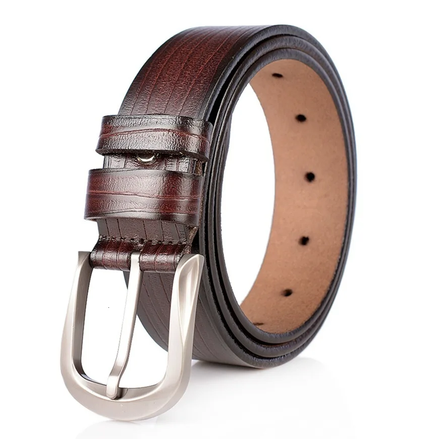 High-end Leisure Pin-button Men's Genuine Leather New Vintage Bark Pattern Pure Cowhide Men Belt Fashionable Trousers