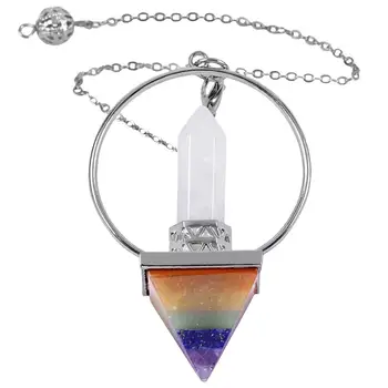 

SUNYIK Healing Rainbow 7 Chakra Crystal Pyramid Pendulum,Dowsing Reiki Divination Stone Spiritual Energy Generator(Free Chain)