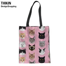 THIKIN эффектная женская сумка для покупок с принтом кошек, Холщовая Сумка-тоут, женские сумки с верхней ручкой, складные сумки для покупок, большая сумка для продуктов