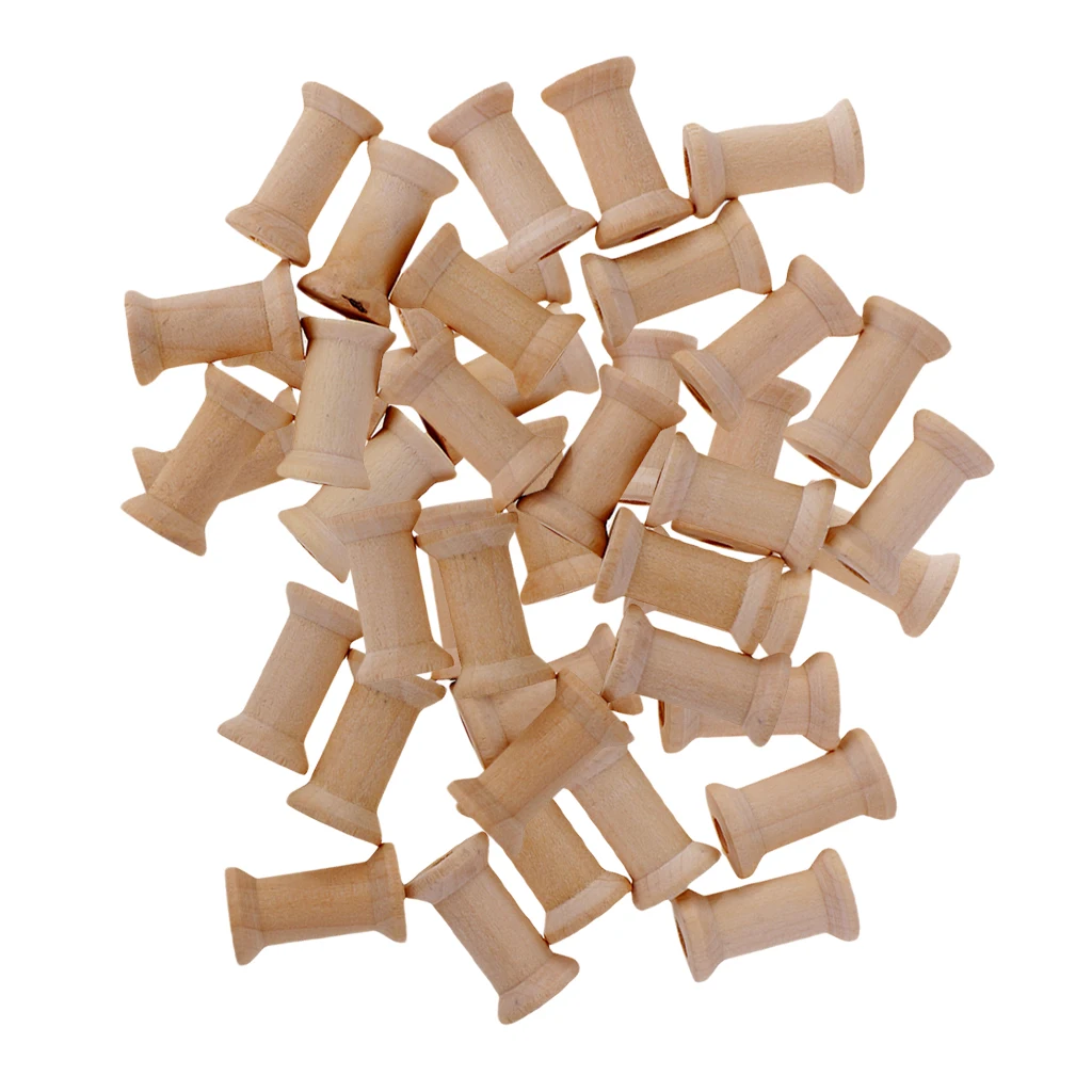 50pcs Empty Thread Bobbins Wooden Spools Unfinished Natural Color Sewing Accessories