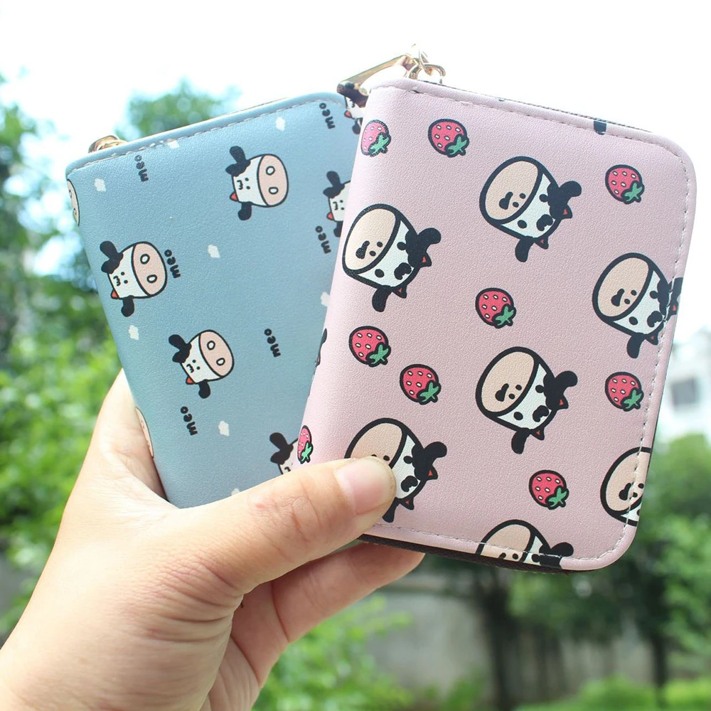 Billeteras multifunción para mujer, tarjetero de Banco identificación y crédito, vaca dibujos animados, monedero femenino con cremallera, Clips|Monederos| - AliExpress