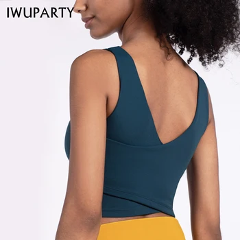 

IWUPARTY V-Neck Vest Women Elastic Tube Tops Breathable Push up Gym Padded Shockproof Shirt Athletic Running Fitness Joga Bra