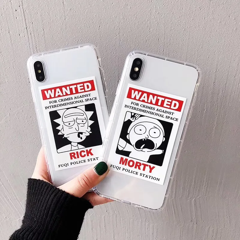 

New Transparent Air pressure Anti-fall soft silicon cover case for iphone 6 plus 7 8 8plus X XR XS MAX Rick Morty phone case