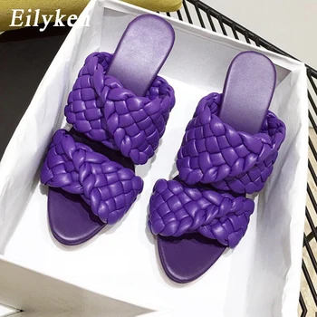 

Eilyken Summer New Braided Slippers Women Pointed Toe High Quality Woven PU Leather Stiletto High Heels Sandals Slides Shoes