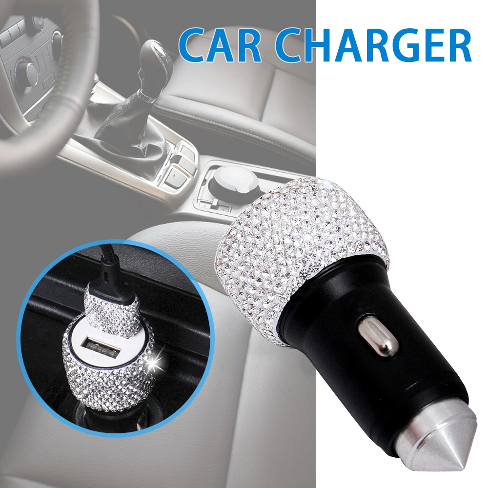 Универсальный двойной зарядное устройство usb Bling Diamond двойной автомобильный usb-адаптер молоток безопасности ручной работы, со стразами украшения автомобиля