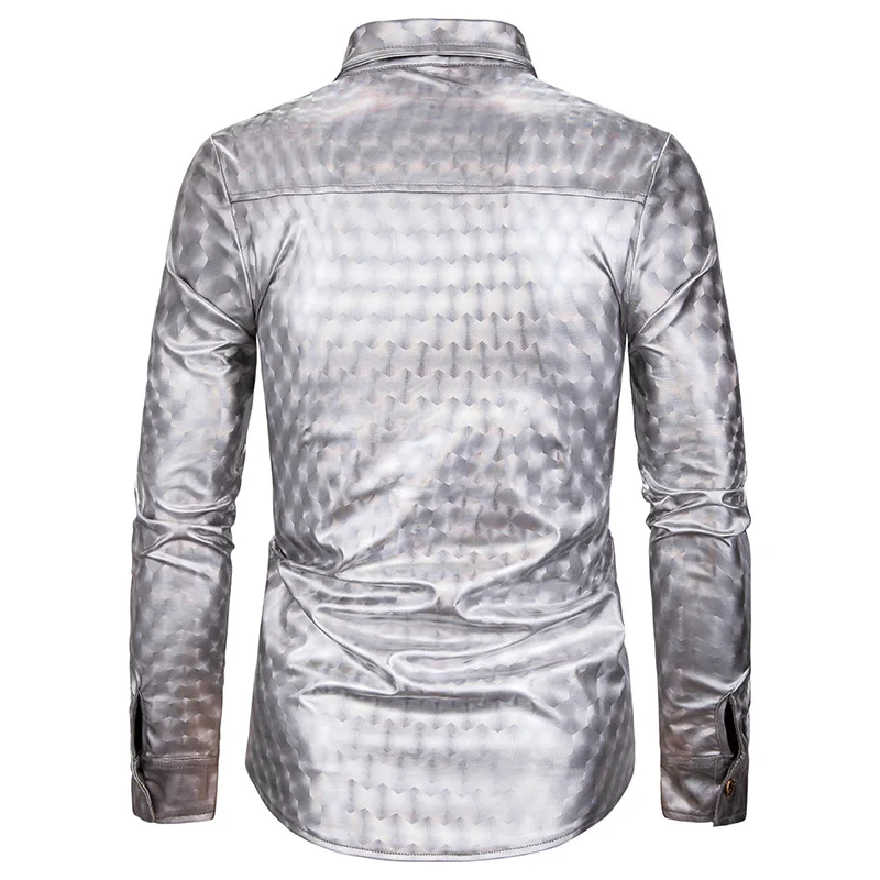 Мужская блестящая золотистая клетчатая рубашка для ночного клуба Camisa Masculina, новинка, приталенная Повседневная рубашка, мужские вечерние рубашки на свадьбу, выпускной, рубашка-смокинг