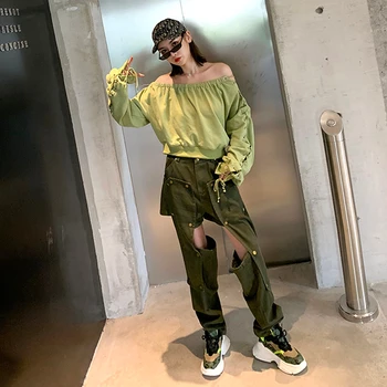 

2020 New Summer Streetwear Sexy Hole Sweatpants Women Pants Ladies Joggers High Waist Trousers Bottom Female Cargo Pants KZ207