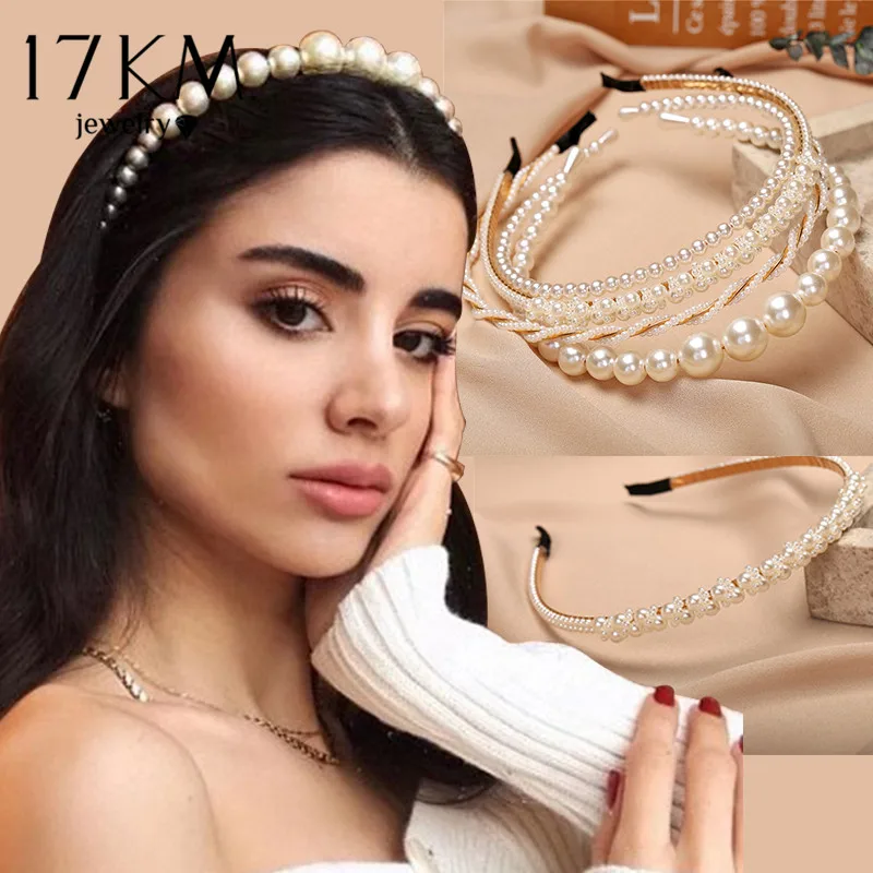 17KM Fashion Big Pearl Headband For Women Girls Hair Hoop Vintage mujer Hairband New 2020 Hair Accessories Jewelry Headwear