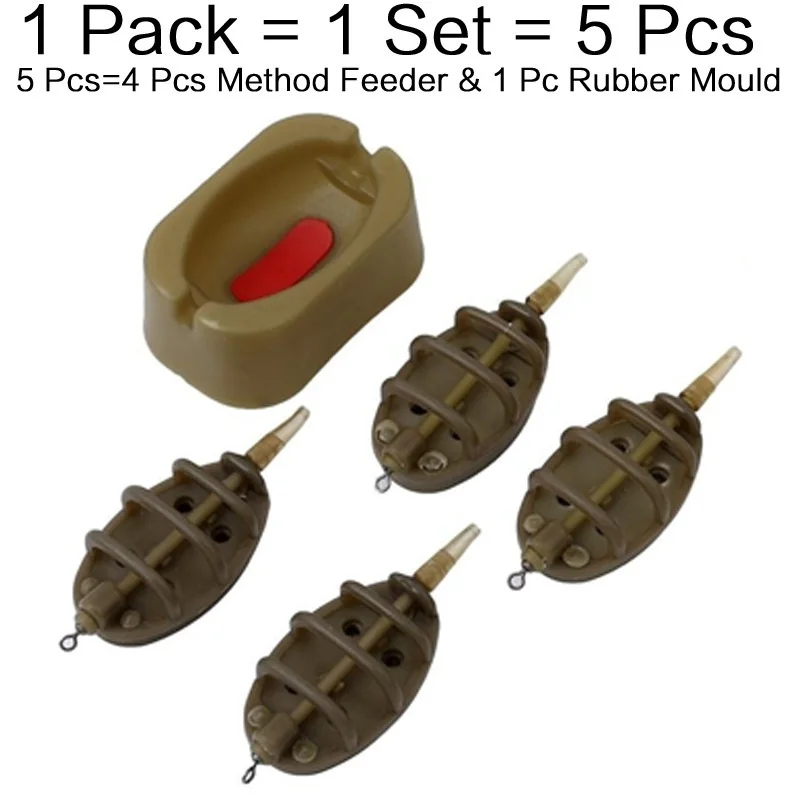 FLYSAND Inline Method Fishing Feeder Mould Bait Thrower Bait Plumb Set Carp Fishing Holder Tool 4 Feeders/Set