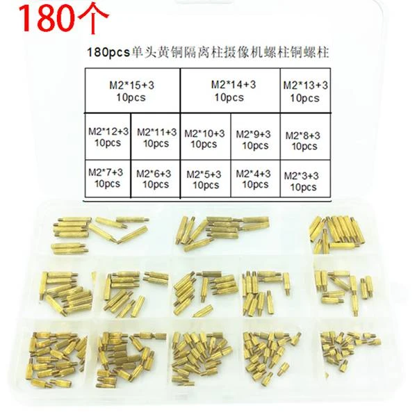 180Pcs Nut Pitch Screw Brass M2 + 3 Hexagonal External Gender