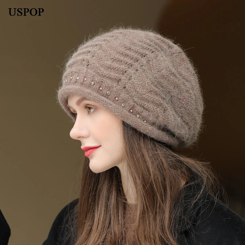 USPOP New Winter Hats Women Thick Warm Knitted Skullies Hats Pearl