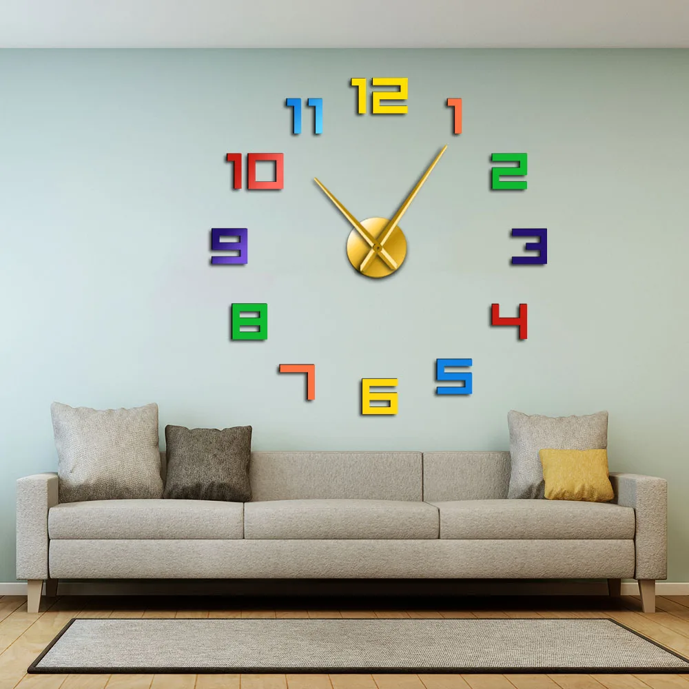 Красочные настенные часы с цифрами цвета радуги DIY гигантские настенные часы разноцветные Arylic DIY настенные часы большие цифры домашний декор часы