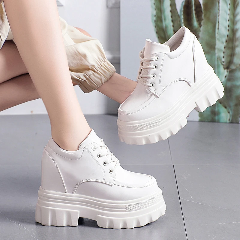Zapatos de tacón con plataforma y cordones para mujer, calzado de punta redonda, suela gruesa de 6CM, talla 34 40, color blanco y negro, 2022| Zapatos de mujer| - AliExpress