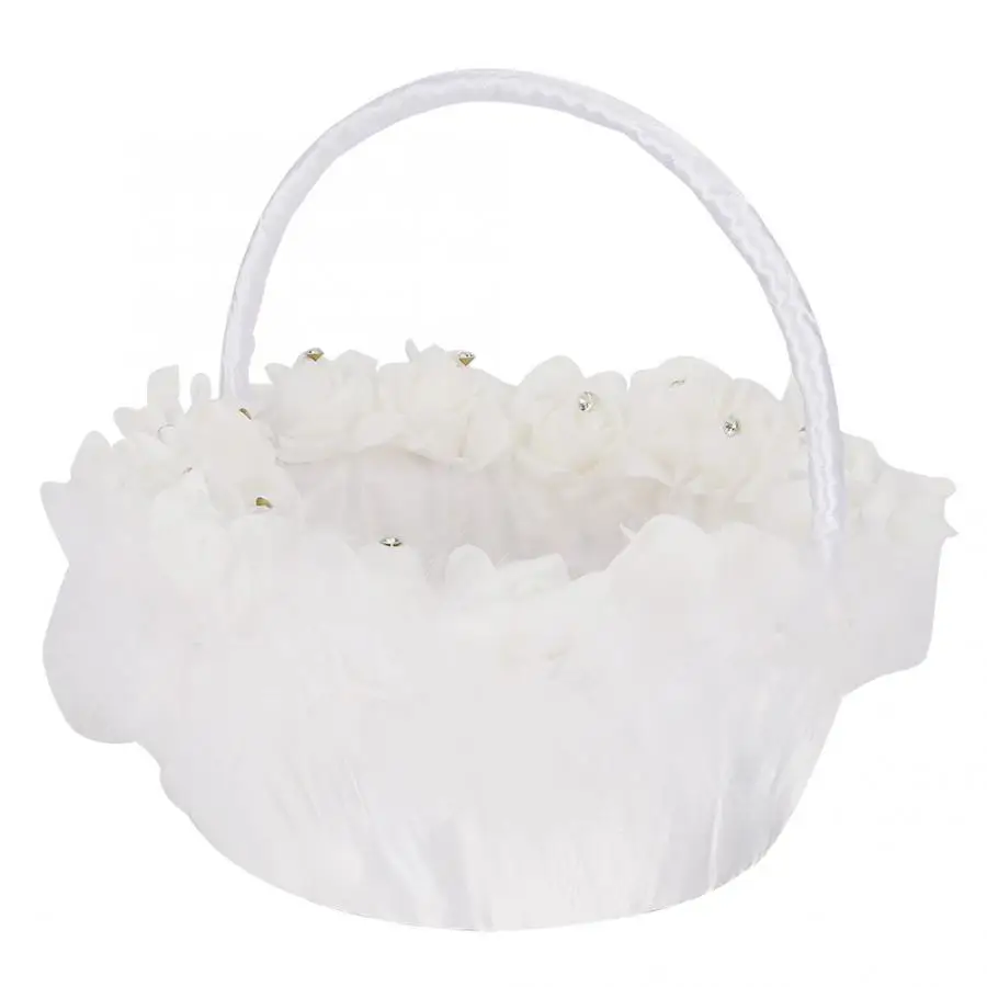 Fashionable Elegant Flower Girl Basket Western-style Wedding Candy Basket with White Satin Decorated Wedding Accessory 