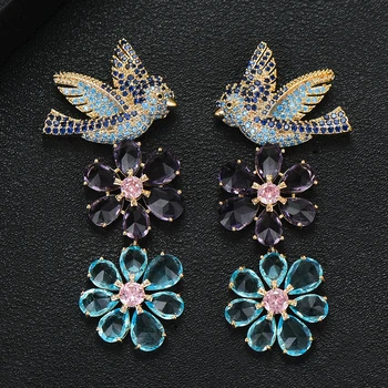 

GODKI Trendy Korea Bird Flower Charms Statement Earrings For Women Wedding Dubai Gold Jewelry aretes de mujer modernos 2020