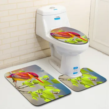 

Birds Pattern 3pcs Bath Mats Set Bathroom Carpets Set Non-slip Microfiber Toilet Rugs Toilet Shower Floor Rugs
