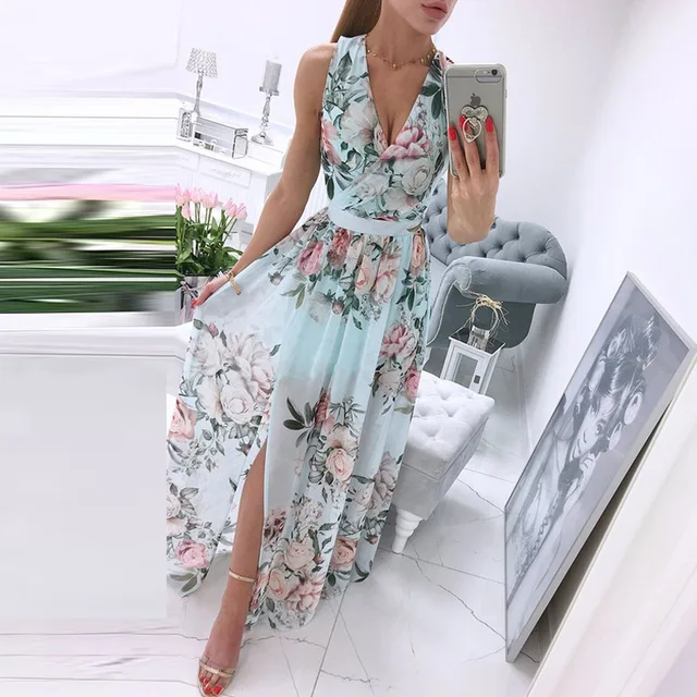 Women's Plus Size Sheath Dress Floral V Neck Sleeveless Fall Spring Casual Sexy Maxi long Dress Causal Daily Dress 6