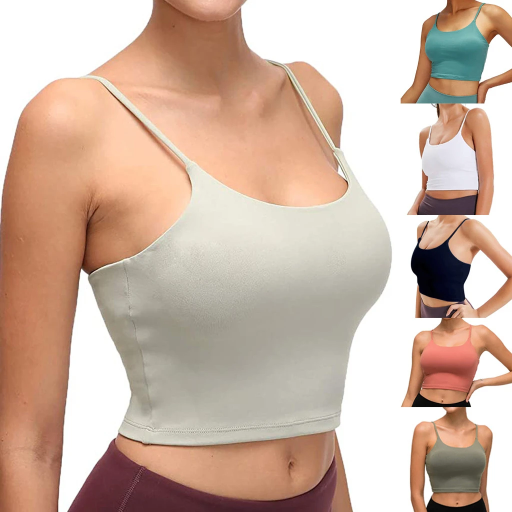 Women Padded Sports Bra Fitness Workout Running Shirts Yoga Tank Top  Camisole Crop Top with Built in Bra