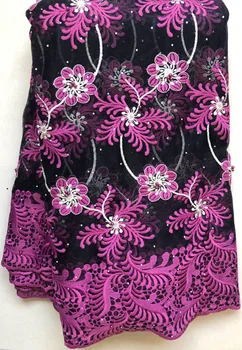 

French Net Lace Fabric 2020 Latest African Fabric With Embroidery Mesh Tulle Lace Fabric High quality Nigerian FLL4881 fucshia