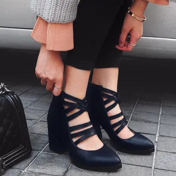 

EOEODOIT 2020 Spring Women High Heel Shoes Leather Pumps Fashion Square Heel Retro Shoes Summer Sandals All Match