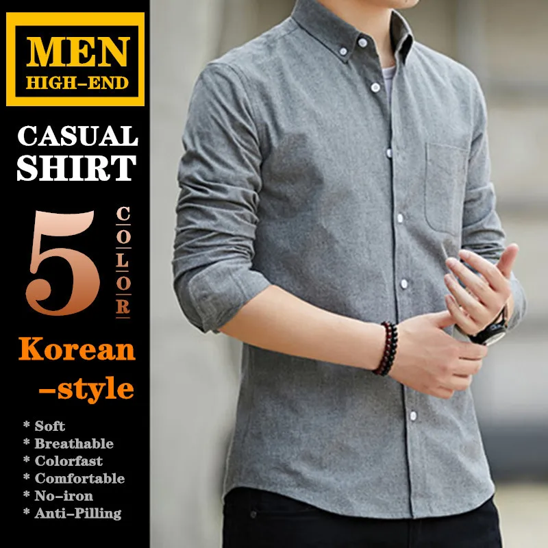 Camisas informales para hombre, ropa de gama alta, 60% algodón, estilo coreano, suave y transpirable, para Primavera, Otoño e Invierno