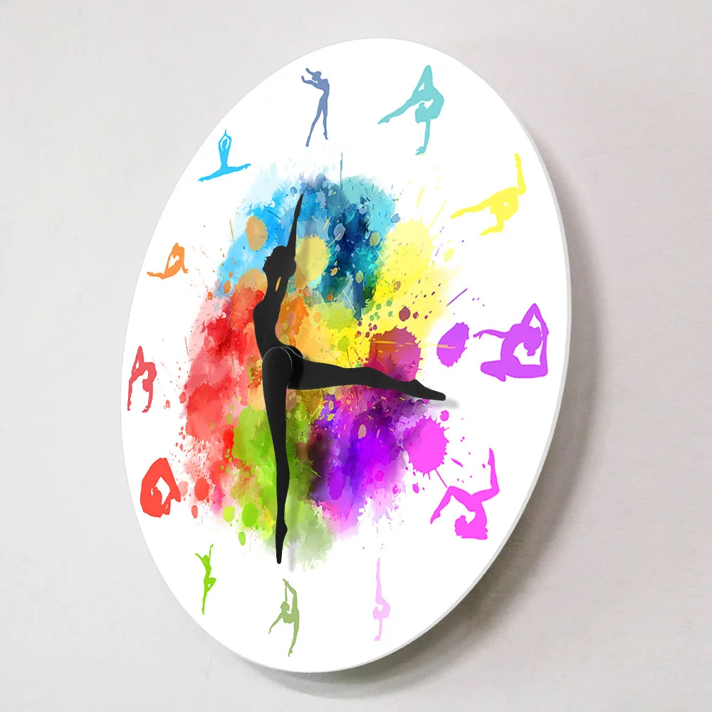 Gymnastics Girls Colorful Printed Wall Clock Sports Home Decor Gymnast Moving Clock Hands Decorative Wall Watch For Girls Room Just6F