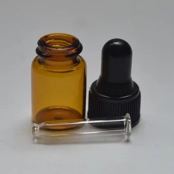 

5pcs 2ml Amber Small Glass Dropper Bottles For Essential Oil Perfume Liquid Tiny Portable Vial