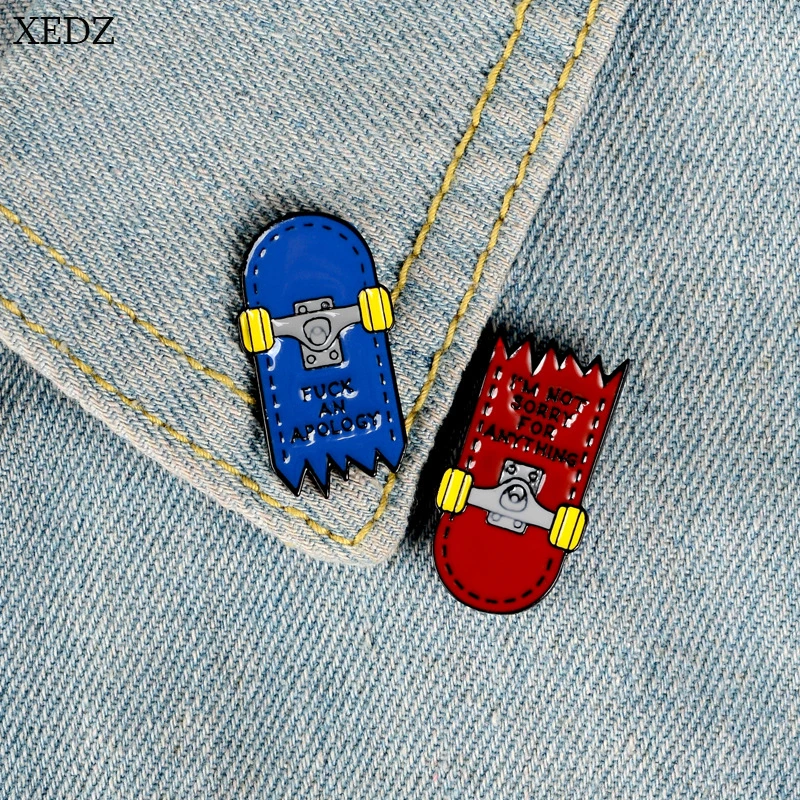 XEDZ New blue red broken skateboard brooch fashion personality two-petal badge children cute toy jewelry denim clothi | Украшения и