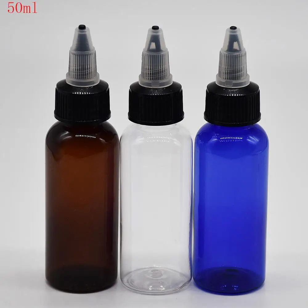

Amber/Clear/Blue plastic Refillable Bottle 50ML,Tattoo Ink Bottle with 20/410 twist cap,Empty Bottle Use to most Liquid 10pcs
