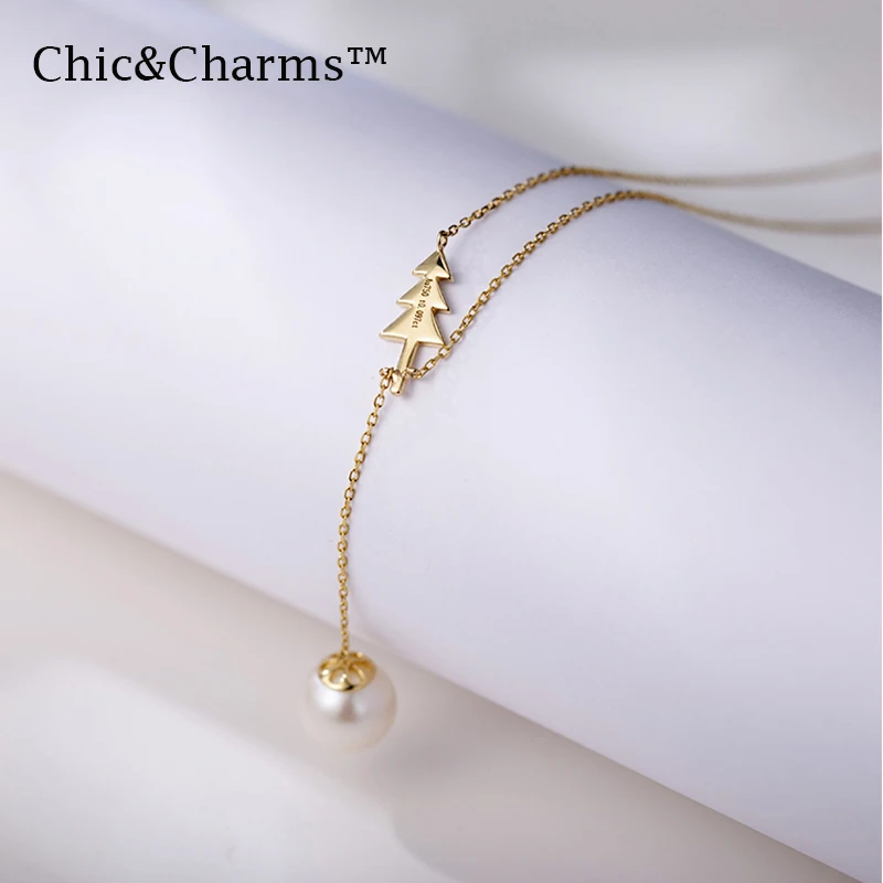 Chic& Charms 9K& 14K натуральный жемчуг и турмалин драгоценный камень ожерелье Настоящее Желтое золото Рождественские елки индивидуальное женское ювелирное изделие