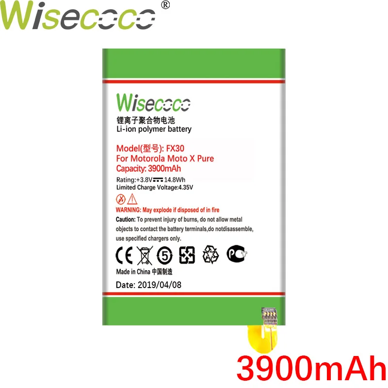 Wisecoco FX30 3900 мАч для Motorola Moto X Pure Edition X style Pure X style X+ 2 XT1570 XT1572 XT1575 последняя продукция аккумулятора