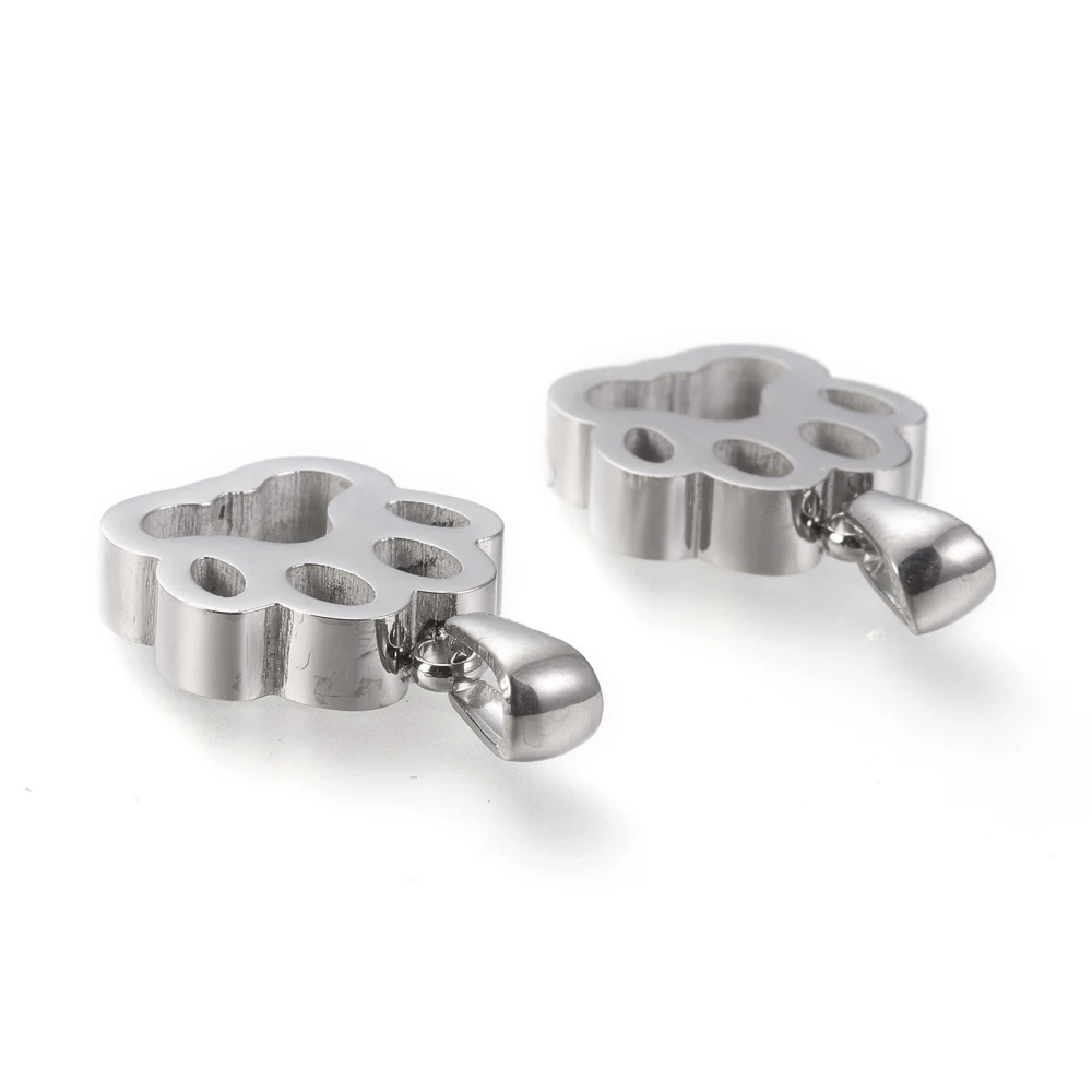 10pcs 304 Stainless Steel Dog Footprint Pendants Hollow Charms For DIY Handmade Jewelry Making Necklace Accessories17x15x3.5mm