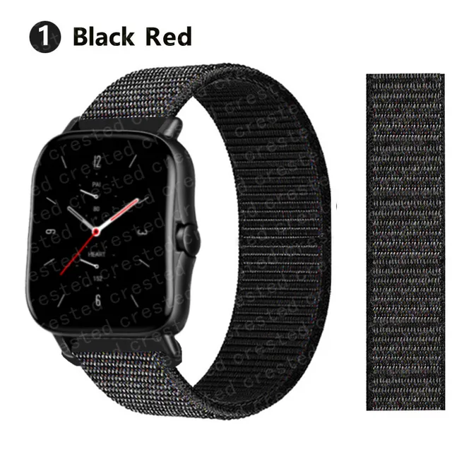 20/22mm Nylon band For Amazfit GTS/2/2e/GTS2 Mini/GTR 3 Pro 42mm/47mm/GTR2/2e/stratos 2/3 Sport Loop Bracelet Amazfit bip strap black 7