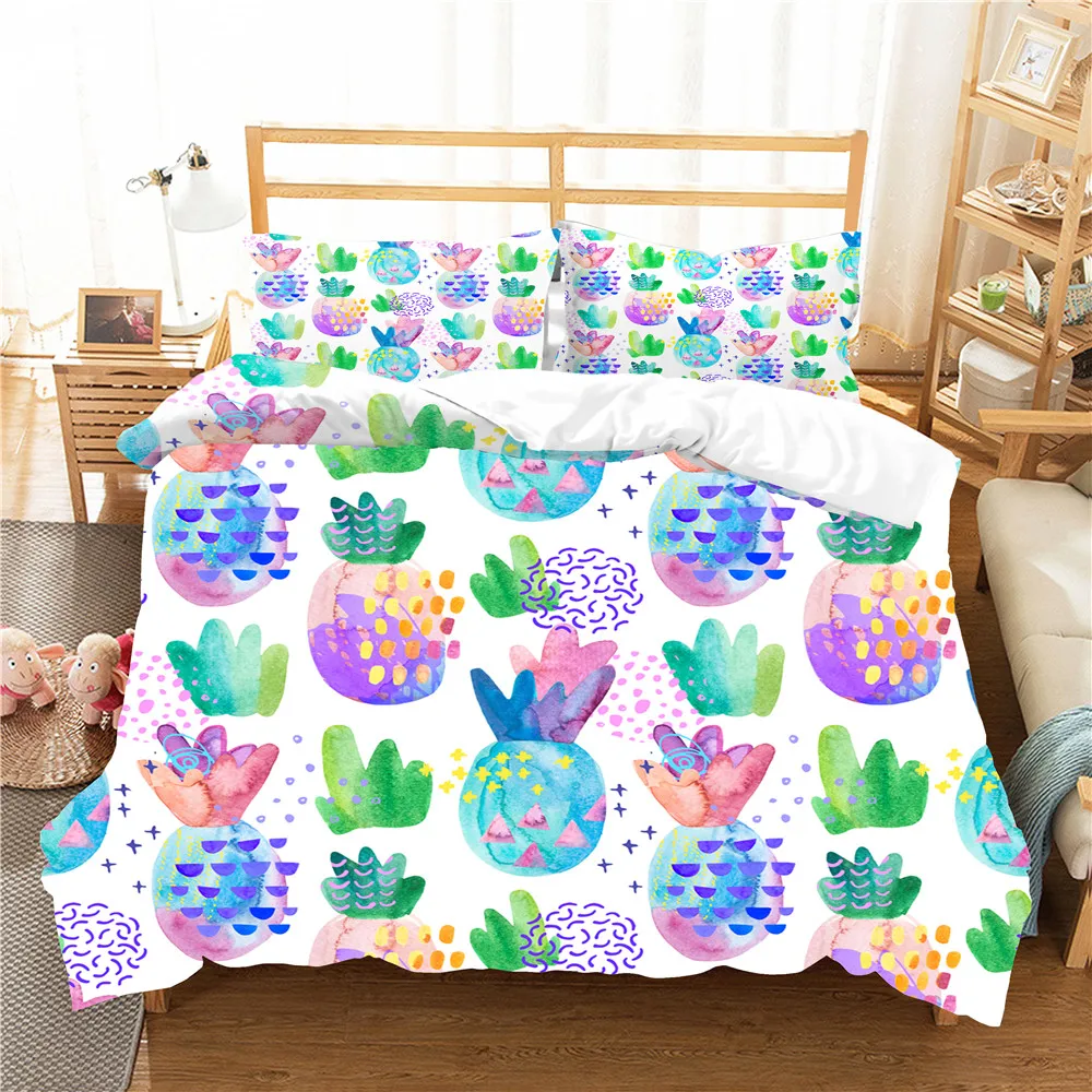 

Bed Coverlet Bedding Linens Duvet Cover Cute Pineapple Printed Home Textiles King Double Size with Pillowcase Bedroom Clothes