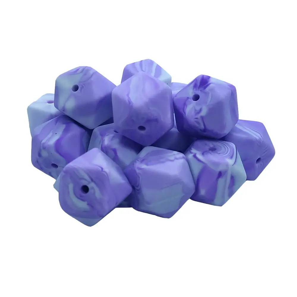 Marble Purple 50 шт. 14 мм шестигранные Силиконовые бусы для прорезывания зубов детский Прорезыватель своими руками жевательный игрушечный детский душ подарок ожерелье кольцо соска цепь - Цвет: Marble Purple