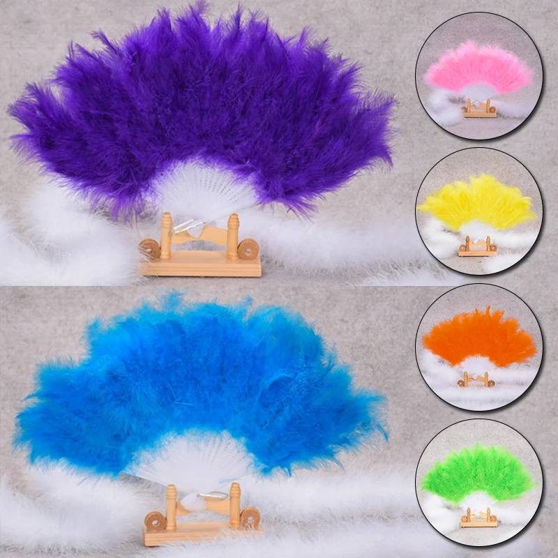 

fluffy soft feather costume hand held folding fan Women Lady Party Theater Ball Dance Fans For Wedding Party Props веер ручной