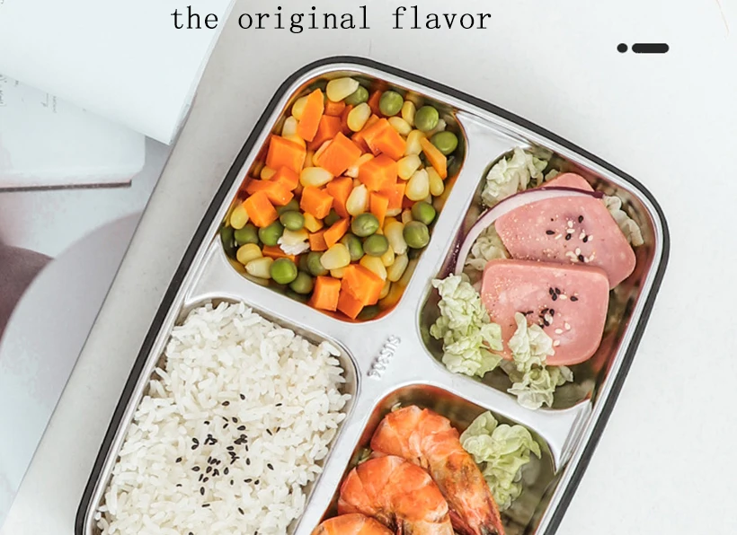 1000 мл Коробка для микроволновой печи Bento из качественной нержавеющей стали Ланчбокс контейнеры отсеки портативная еда с органайзером для посуды