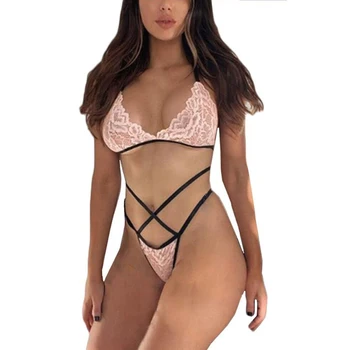 

Top Fashion Three Point Sexy Lace Cross Bandage Bra Women'S Underwear Set Hot Selling Europe And America