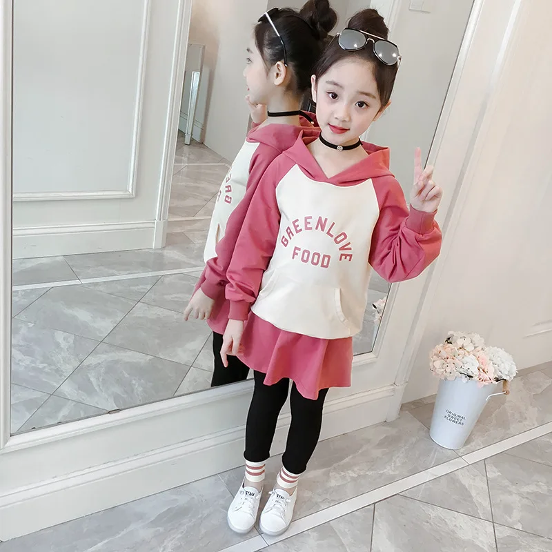 

CHILDREN'S Suit Spring Clothing 19 Spring And Autumn Big Boy Korean-style Girls Mixed Colors Printed Letter Hoodie Culottes Two-