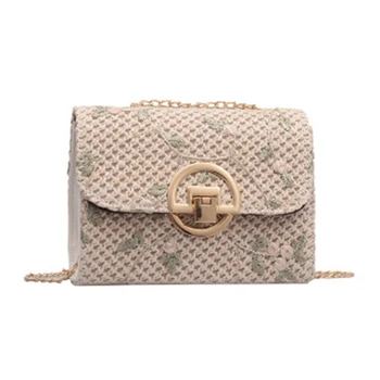 

Female Personalized Korean Straw Cross-body Bag Fashion Retro Chain Embroidered Shoulder Bag
