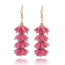 Nieuwe Mode doek bloem lange fringe earring Boho Handgemaakte tassel dangle drop oorbellen Vrouwen Charm party bruiloft sieraden gift(China)